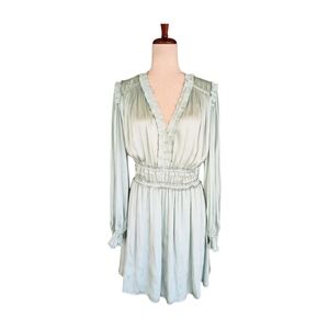 NWT THE KOOPLES Pale Green Ruffled Long‎ Sleeve Mini Dress Size FR2/US6